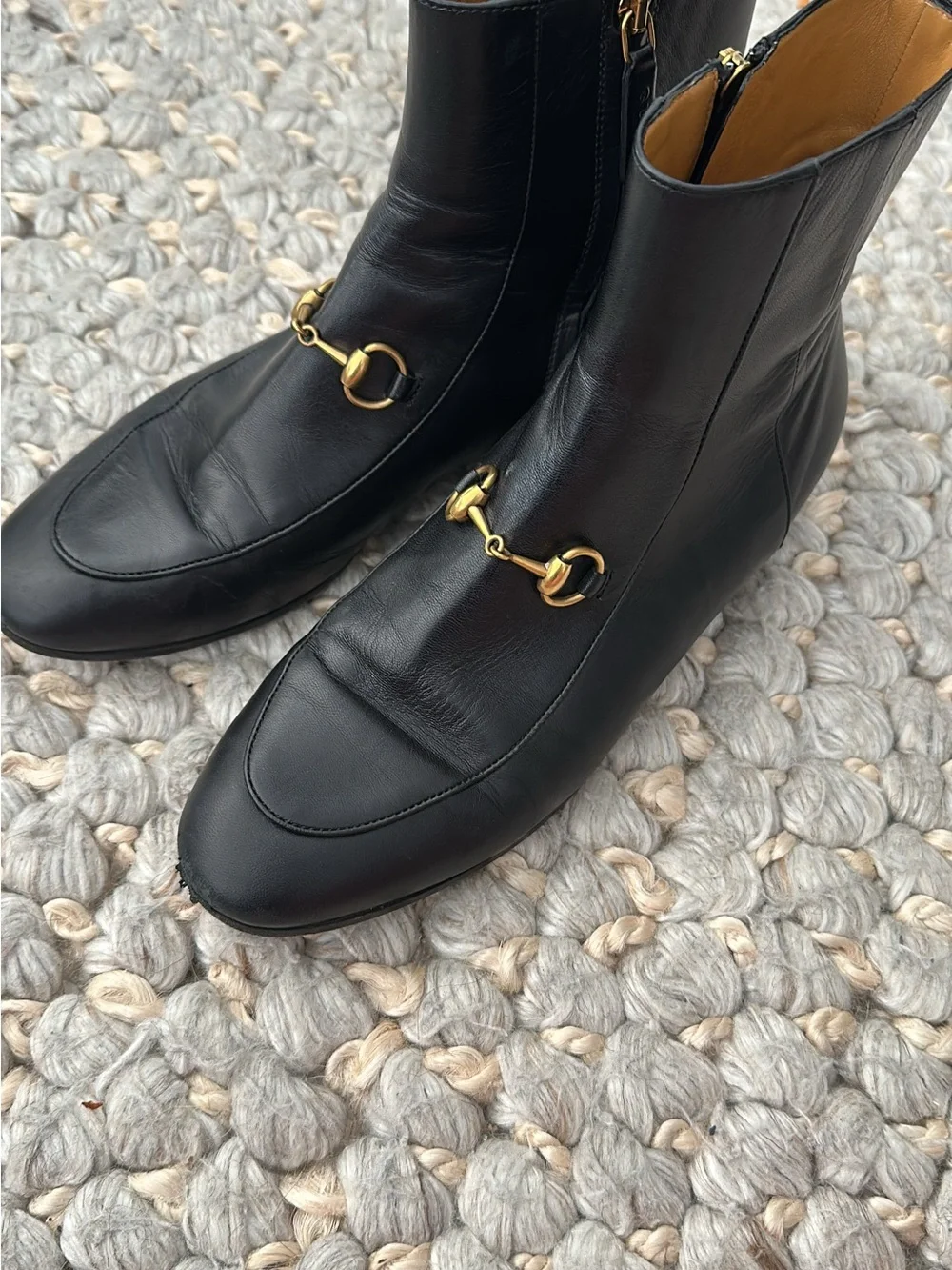 Gucci New Jordaan Black Leather Horsebit Short Chelsea Ankle Bootie Boot 37